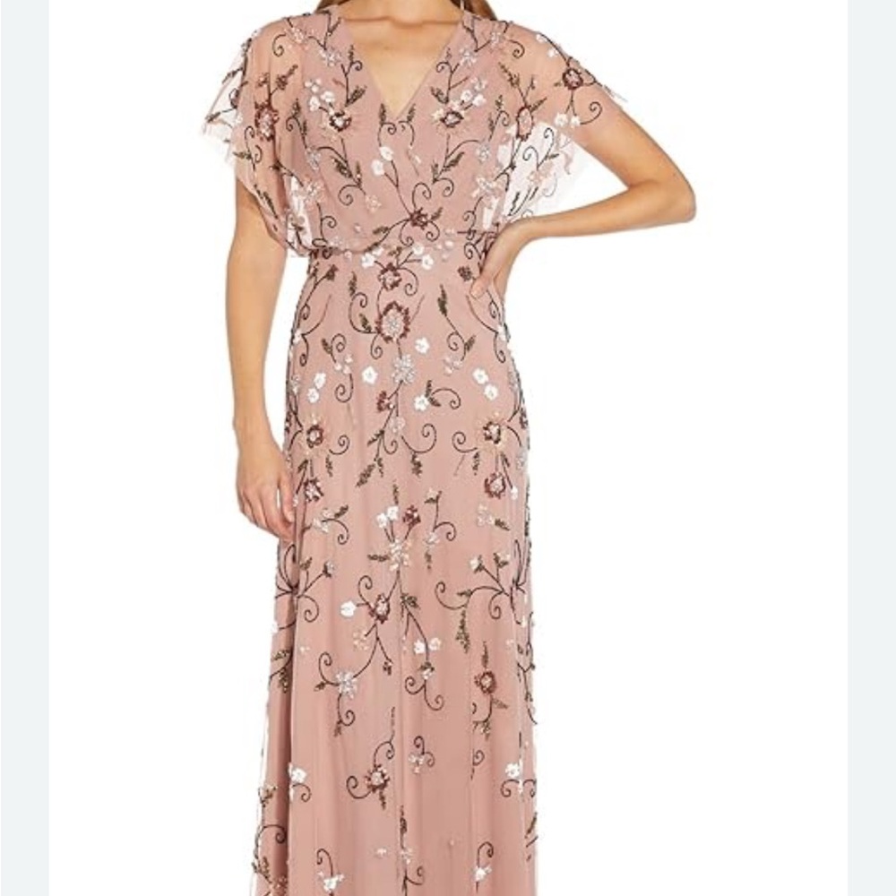 Adrianna Papell Beaded Flutter Sleeve Gown size 12